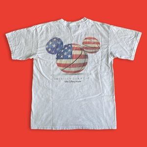 Y2K Walt Disney World American Classic Flag Basketball Short Sleeve Tee in White